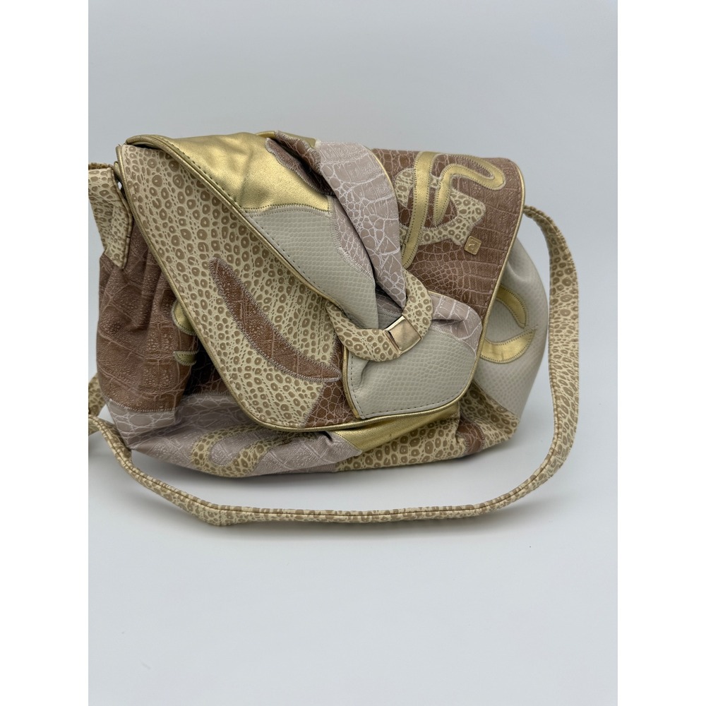 Vintage NAS Crossbody Purse‎ Patchwork Animal Print Gold Metallic Neutral Bag